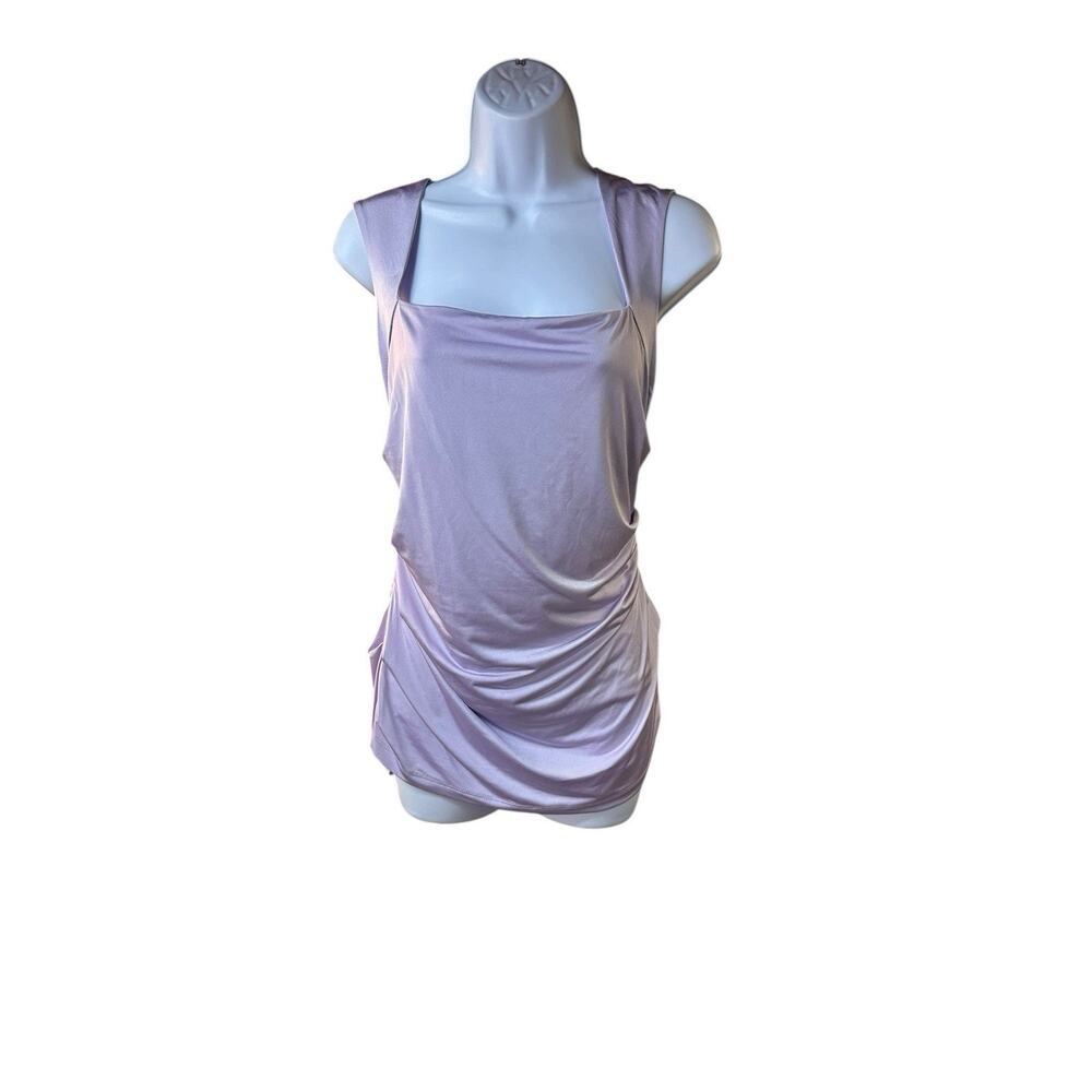 Cache Lilac Draped Stretch Top Open Back Keyhole Satin Y2K Glam Party Tank L